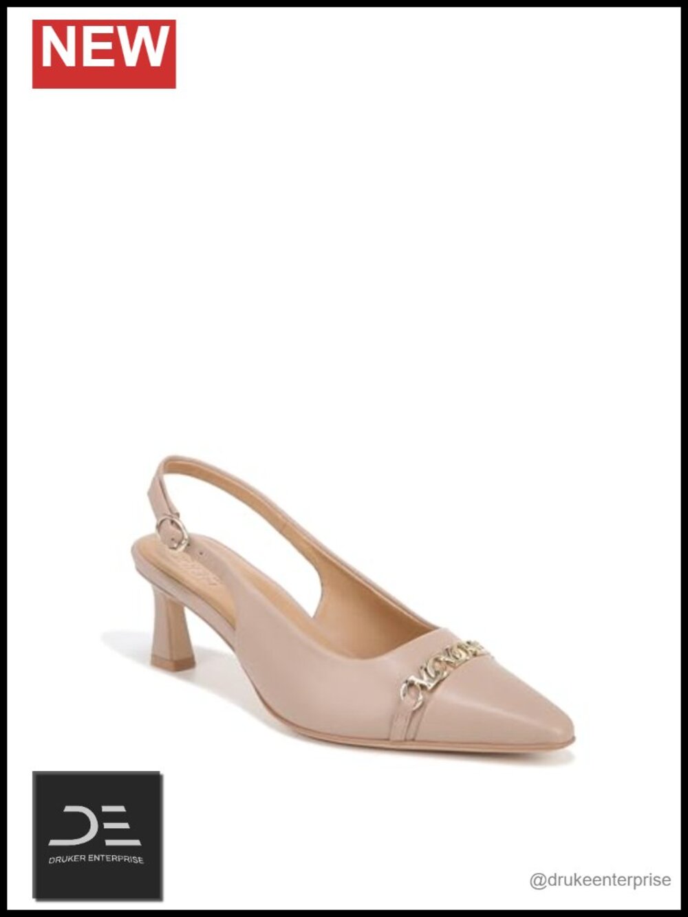 Women's Pointed Toe Slingback Kitten Heel Pump with Buckle - Comfortable &